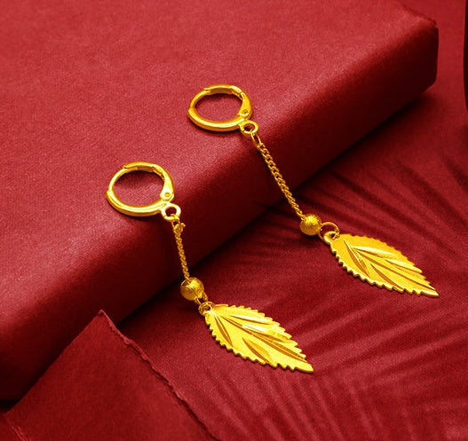 Heveras Designer Gold-Plated Earrings Female Tassel Flower Asymmetric Earrings Sand Gold-Plated Earrings Leaf Mother Exaggerated Wedding Fake Jewelry