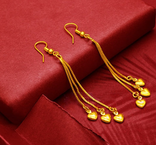 Heveras Designer Gold-Plated Earrings Female Tassel Flower Asymmetric Earrings Sand Gold-Plated Earrings Leaf Mother Exaggerated Wedding Fake Jewelry
