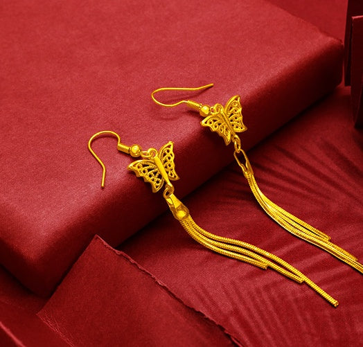 Heveras Designer Gold-Plated Earrings Female Tassel Flower Asymmetric Earrings Sand Gold-Plated Earrings Leaf Mother Exaggerated Wedding Fake Jewelry