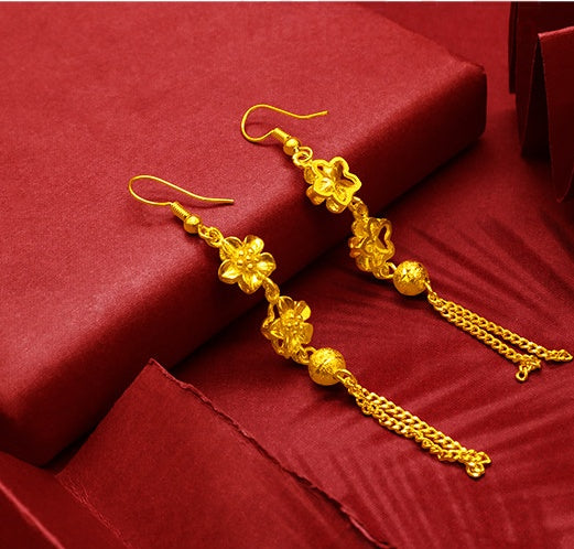 Heveras Designer Gold-Plated Earrings Female Tassel Flower Asymmetric Earrings Sand Gold-Plated Earrings Leaf Mother Exaggerated Wedding Fake Jewelry