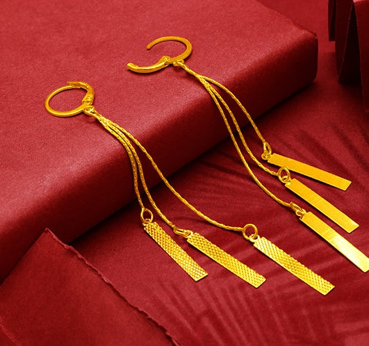Heveras Designer Gold-Plated Earrings Female Tassel Flower Asymmetric Earrings Sand Gold-Plated Earrings Leaf Mother Exaggerated Wedding Fake Jewelry
