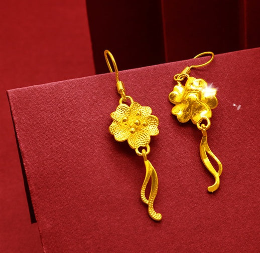 Heveras Designer Gold-Plated Earrings Female Tassel Flower Asymmetric Earrings Sand Gold-Plated Earrings Leaf Mother Exaggerated Wedding Fake Jewelry
